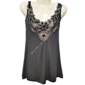 Black Sequined Glitter Applique Blouse Top  Size S   Size M -  NWT